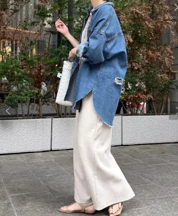 DOUDOU 데미지 데님 셔츠