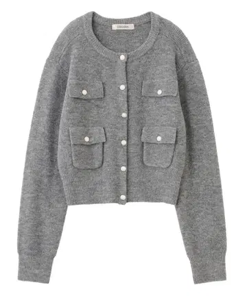 완판 색상 코코딜 택 포함 새상품 부클레 포켓 가디건 멜란지 그레이