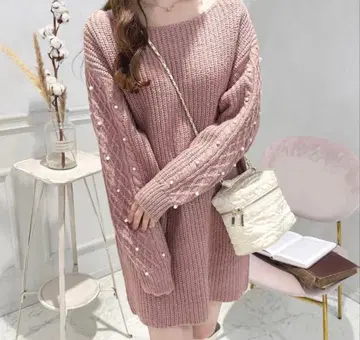 아프레 주르 펄 슬리브 미니 원피스 핑크