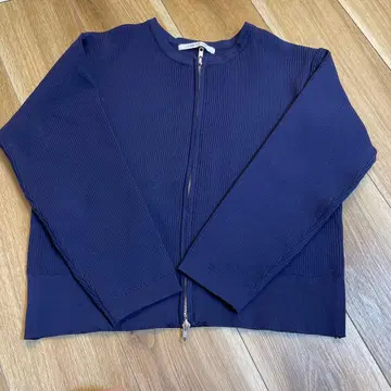 네이비 리브 편직 긴팔 집업 가디건