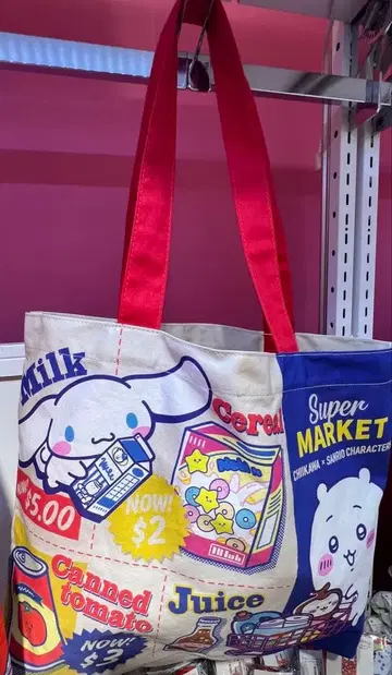 치이카와 산리오 캐릭터즈 슈퍼마켓 쇼핑 토트백