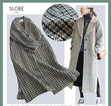 슬로브 이에나 체크 트위드 롱 체스터 코트