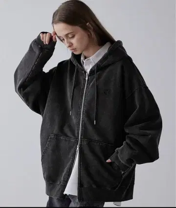 CLEL 헤비 웨이트 로고 자수 풀 집업 후드티