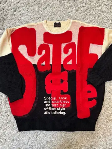 산타페 santafe 그래픽 니트 스웨터 빨간색/블랙/크림