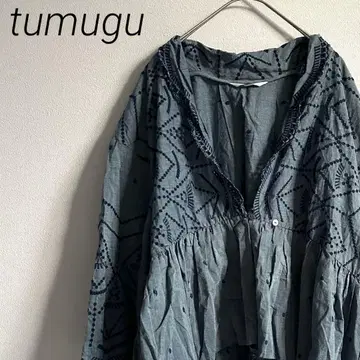 tumugu 블라우스 튜닉 V넥 자수 면 100% 루즈핏