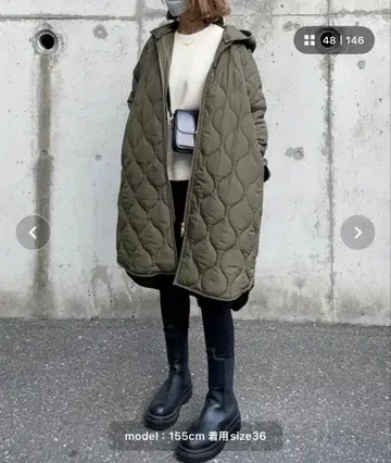 Emma Taylor 퀼팅 자켓 후드 부착 올리브 그린