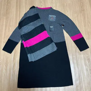 리브 편직 긴팔 무릎 기장 원피스