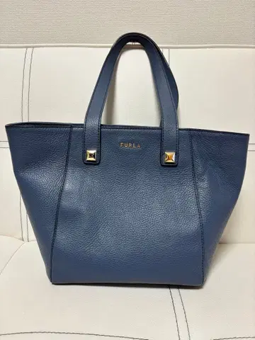 FURLA 네이비 블루 가죽 토트백