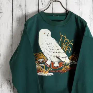 90s 부엉이 올빼미 애니멀 아트 프린트 맨투맨 일본풍 패턴 트레이닝복