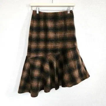 지유 체크 머메이드 스커트 M 비대칭 미디 기장 어른 귀여움