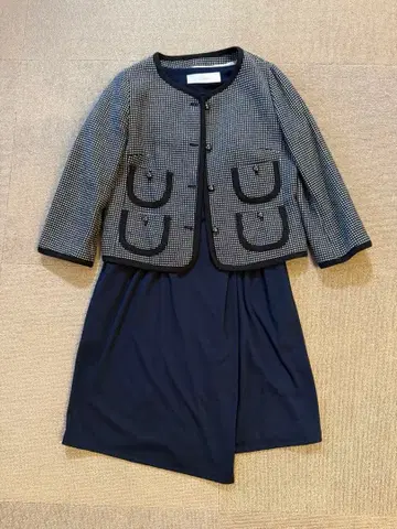 7부 소매 자켓 원피스 네이비