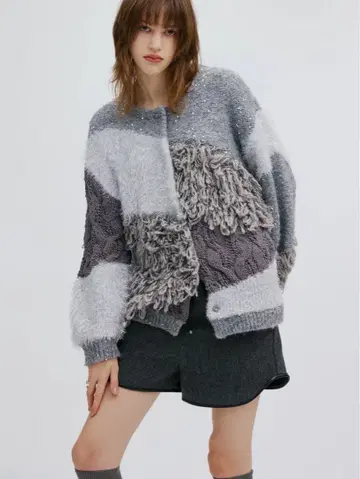 UND MIX YARN 패치워크 니트 가디건