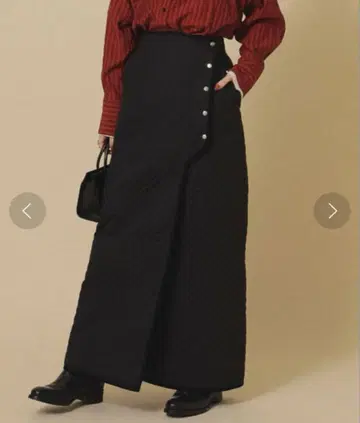 Ray BEAMS 퀼팅 스커트 블랙 롱 스커트