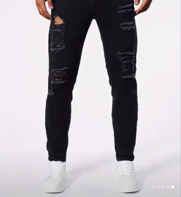 블랙 스키니 데님 데미지 가공