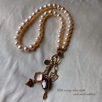 앤티크 robin steele 핑크 펄 목걸이