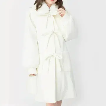 앙크루즈 [울 혼방] 리본 비쥬 코트 롱 기장 [M] 아이보리 히메카와