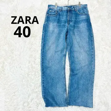 자라 블루 데님 와이드 스트레이트 데미지 가공 캐주얼 청바지