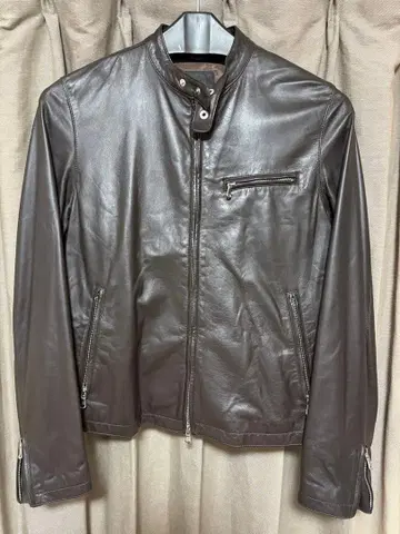 CINQUANTA 가죽 싱글 라이더 자켓 브라운