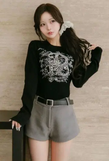 Darich 다리치 DR 비쥬 플라워 리브 니트탑