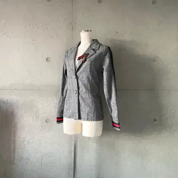 택 포함 새상품 글렌체크 메쉬 디자인 자켓 브로치 포함 S~M
