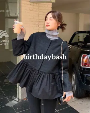 birthdaybash 페플럼 트위드 자켓 블랙