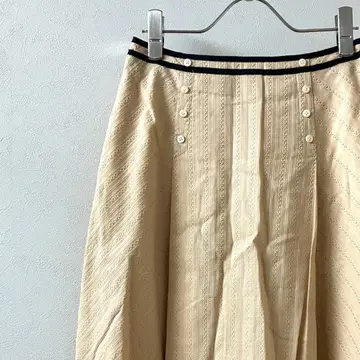 ROPE 미디 스커트 플레어 스트라이프 심플 안감 부착 면 100%