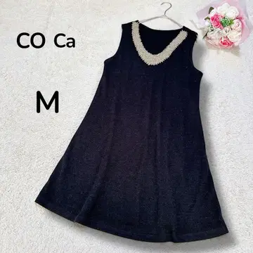 [ CO Ca ] 반짝이는 비쥬 V넥 슬리브리스 니트 튜닉 블랙 M