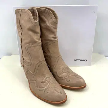 ATTIMO 사이즈 표기 [38] 24cm 정도 베이지 가죽 웨스턴 부츠