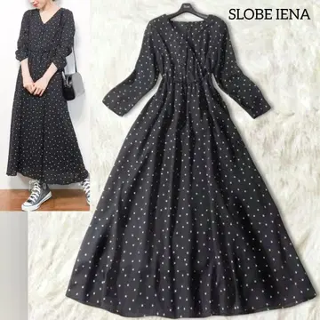 슬로브 이에나 도트 롱 원피스 블랙 올 패턴 카슈쿨 플레어