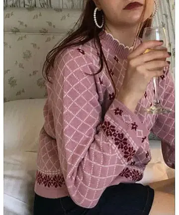 에피누 니트 epine quilting flower knit pink