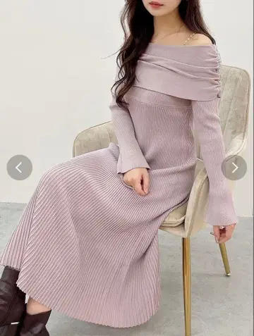 MERCURYDUO 오프숄더 머메이드 니트 원피스