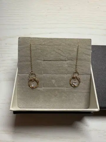 츠츠미 K10 골드링 크리스탈 롱 귀걸이