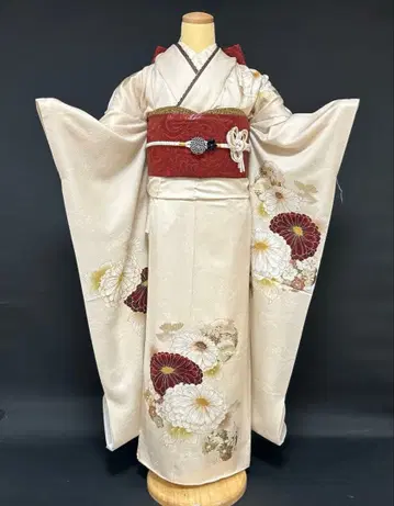 베이지 시크한 국화 후리소데 풀세트