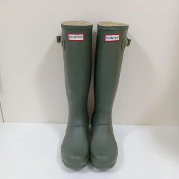 HUNTER 헌터 카키 레인부츠 레인슈즈 장화 버클 포함
