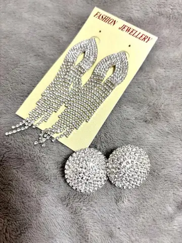 크리스탈 프린지 & 라운드 귀걸이 세트