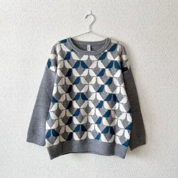 Emago. 이마고 새 모티브 자카드 니트 풀오버 [ 멜란지 그레이 ]