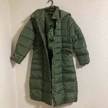 올리브 그린 후드 부착 롱 코트 tndm-13