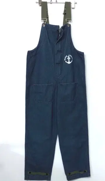 수입 구제 의류 해군 마린 닻 마크 프린트 데님 오버롤