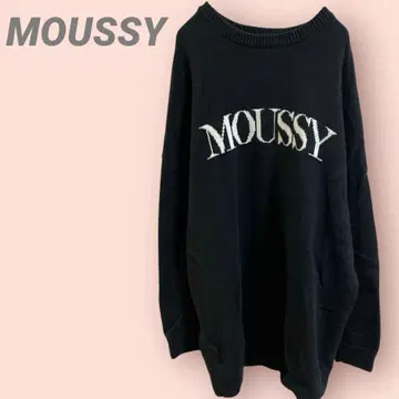 MOUSSY 긴팔 니트 스웨터 롱 기장 오버 사이즈 로고 블랙 여성용
