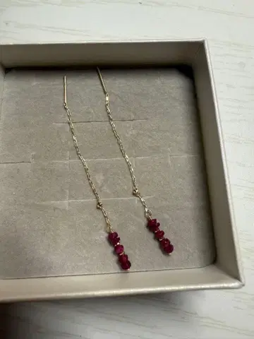 K10 루비풍 비즈 롱 체인 귀걸이