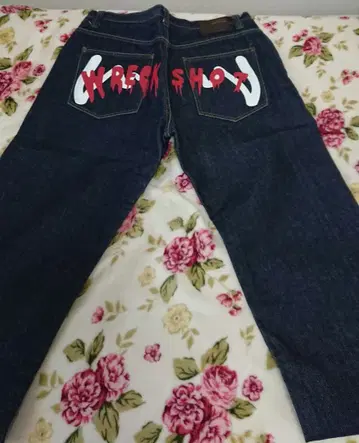 WRECK SHOT 다크 블루 데님 팬츠