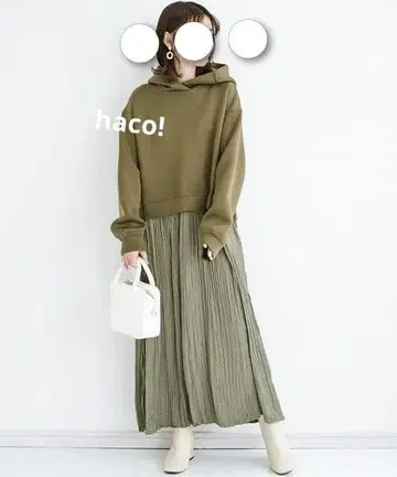 haco! 종이상자 후드티*플리츠 스커트 도킹 원피스
