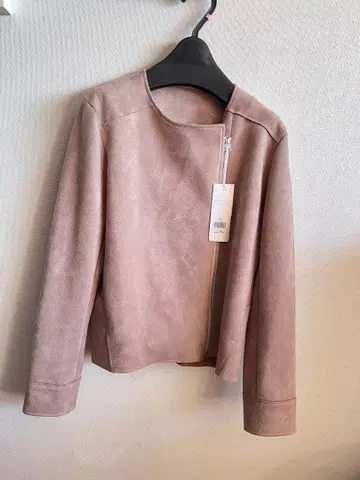 노카라 자켓 핑크 스웨이드풍