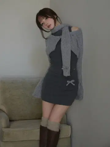 andmary AM1605 Zoff muffler knit set up