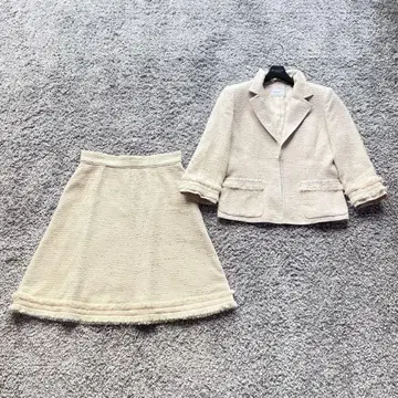 FOXEY 40 베이지 트위드 스커트 수트 셋업