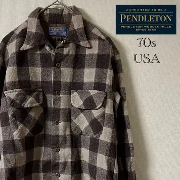70s PENDLETON (펜들턴) 플란넬 셔츠/M/브라운/USA제