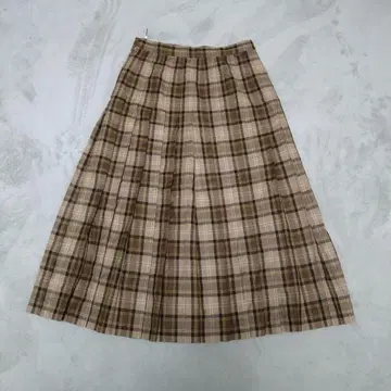 마드모아젤 논논 체크 무늬 플리츠 롱 스커트 울 L 사이즈