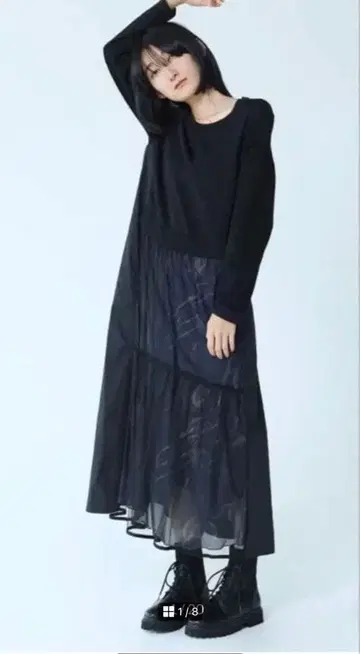 LASUD 블랙 롱 원피스 긴팔