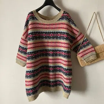 쉽스* 울  오버감 노르딕 무늬 니트 튜닉