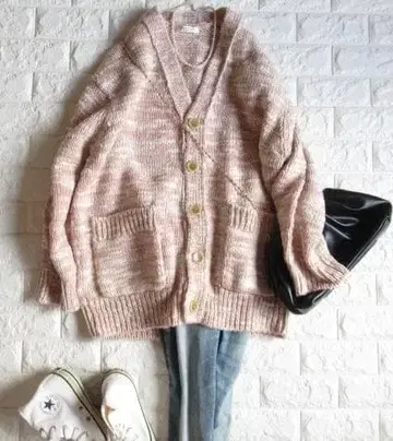 투모로우랜드 맥피 정가 3.8만 루즈 니트 가디건 핑크